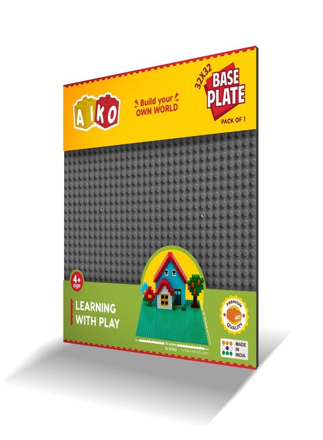 AIKO Classic Grey Base Plate - 32 x 32 Studs (10" x 10") | Durable ABS Plastic Building Base | Sturdy Foundation for Construction Play | Compatible with Major Block Brands | Ideal Gift for Kids 4+ - Image 1